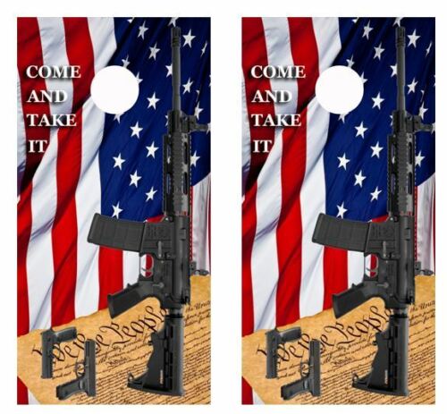 2nd Amendment/Gun Rights Cornhole Wood Board Skin Wraps FREE LAMINATE