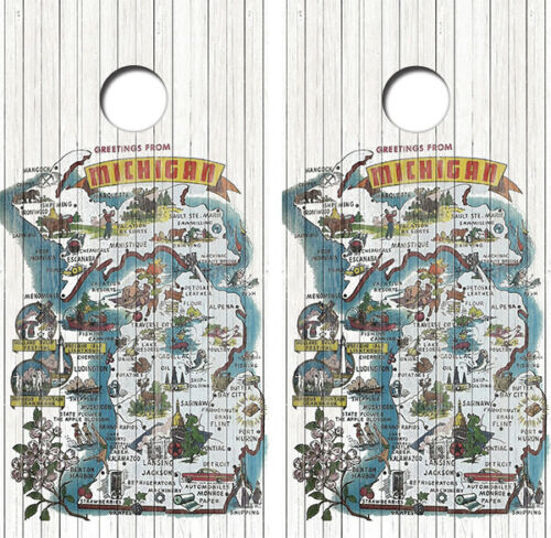 Greetings From Michigan Barnwood Cornhole Wood Board Skin Wrap