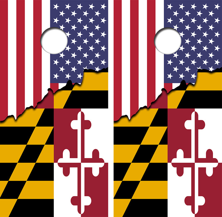 United States/Maryland Flag Cornhole Wood Board Skin Wraps FREE LAMINATE