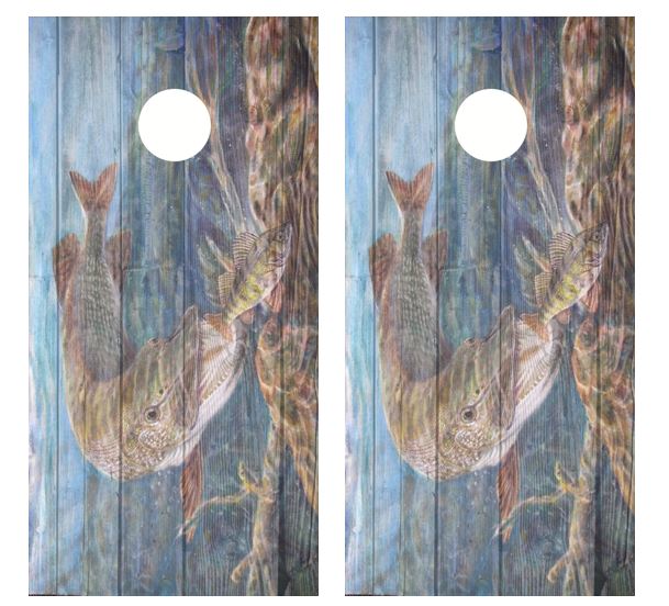 Northern Pike / Musky Barnwood Cornhole Wood Board Skin Wrap