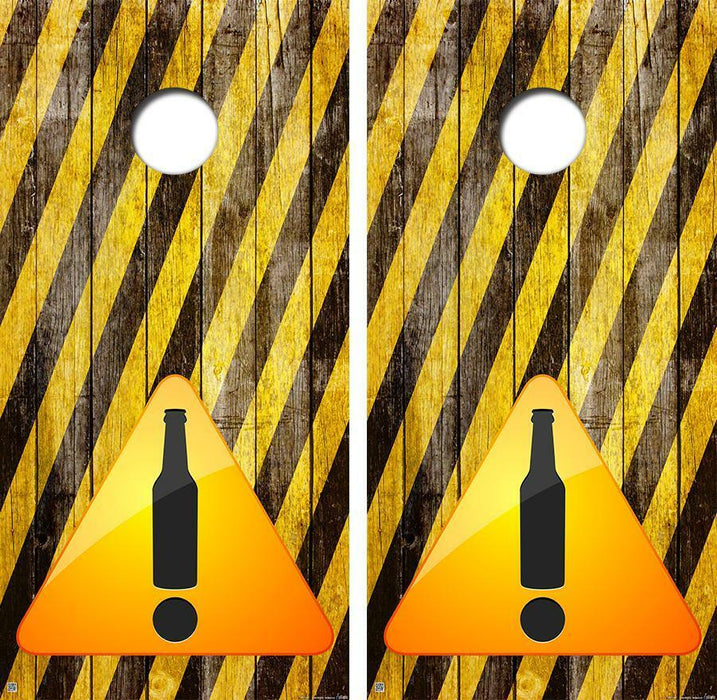 Caution Beer Ahead Cornhole Wood Board Skin Wrap