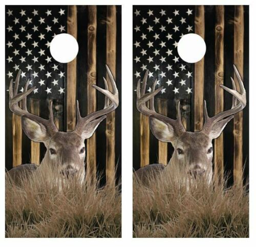Buck Rustic Flag Cornhole Wood Board Skin Wrap