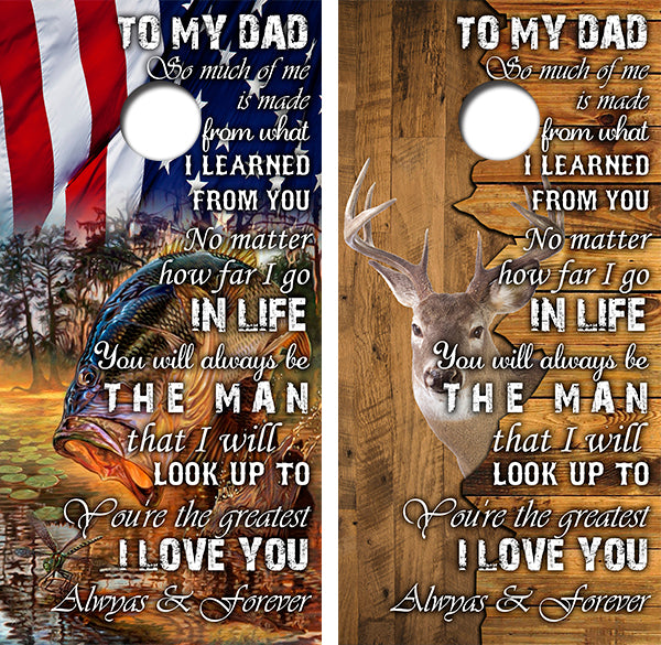 Bass Fishing Deer Hunting With Dad Cornhole Wood Board Skin Wrap