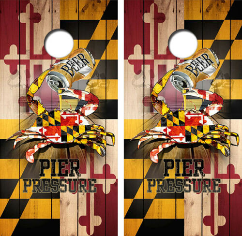 Maryland Beer Crab Flag Cornhole Wood Board Skin Wraps