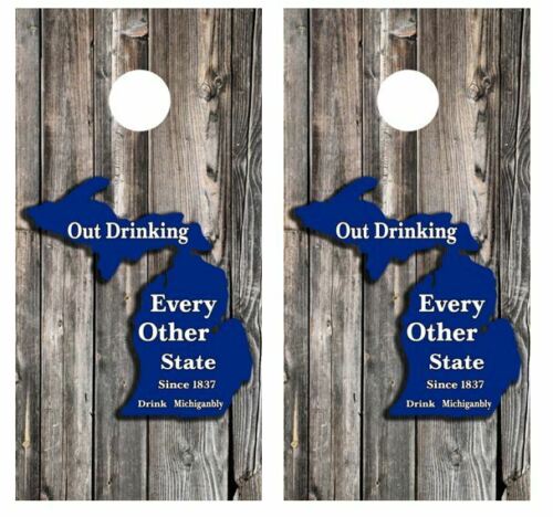 MI Out Drinking.. Cornhole Wood Board Skin Wrap