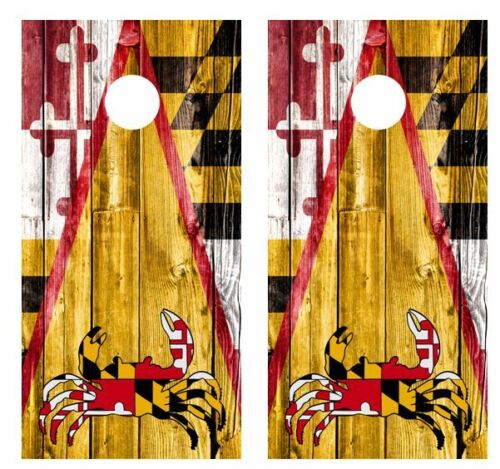 Maryland Crab Themed Barnwood Cornhole Wood Board Skin Wraps FREE LAMI