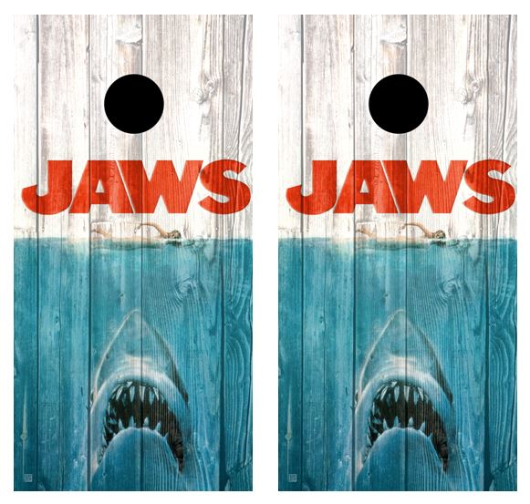 Jaws Barnwood Cornhole Wood Board Skin Wraps FREE LAMI