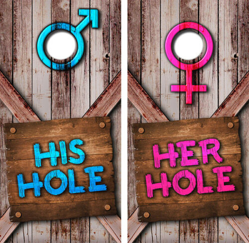 His Hole Her Hole Barnwood Cornhole Wood Board Skin Wraps