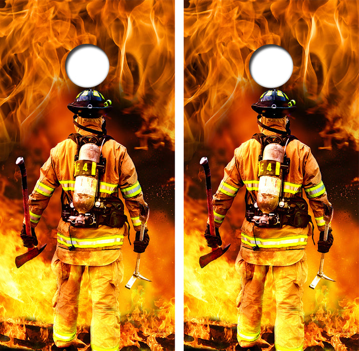 Fire Fighter Cornhole Wood Board Skin Wraps FREE LAMINATE