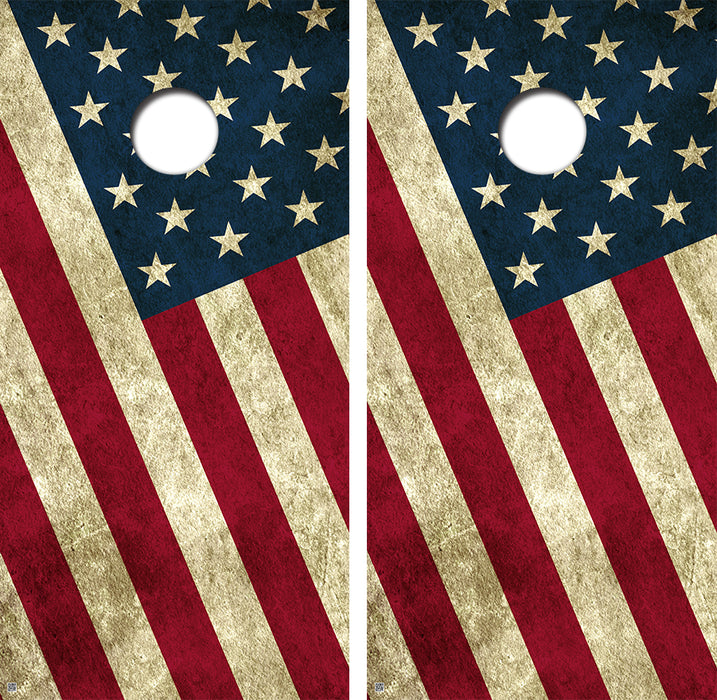 Grunge American Flag Cornhole Board Skin Wraps FREE LAMINATE