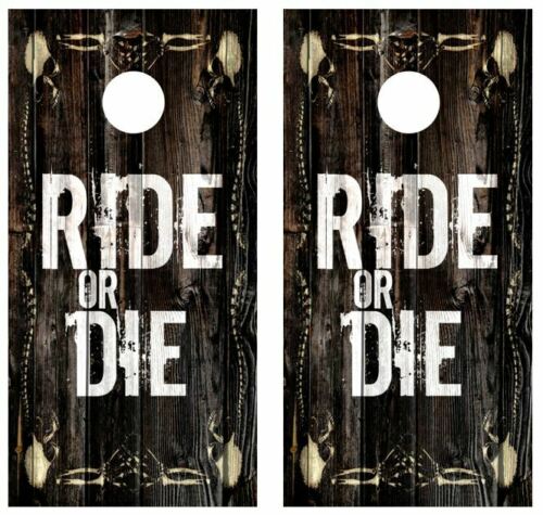 Ride Or Die Barnwood Cornhole Wood Board Skin Wrap
