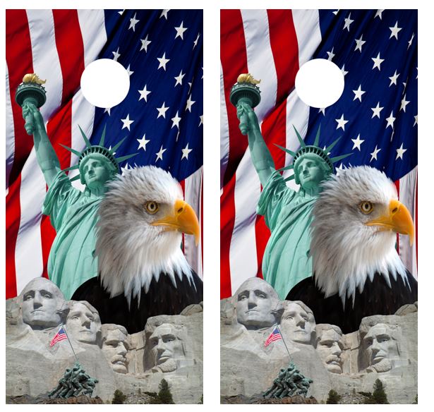 Patriotic America Themed Cornhole Wood Board Skin Wrap