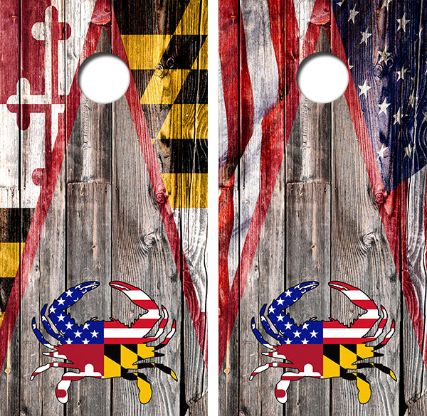 Maryland Crab Distressed Cornhole Wood Board Skin Wrap