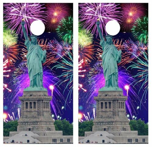 Statue Of Liberty Fireworks Cornhole Wood Board Skin Wrap