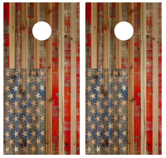 Rustic American Flag Cornhole Wood Board Skin Wrap