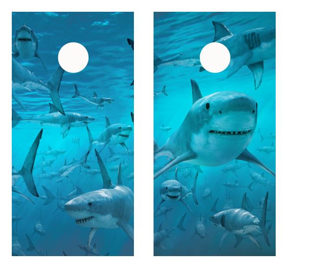 Great White Shark Fenzy Cornhole Wood Board Skin Wr