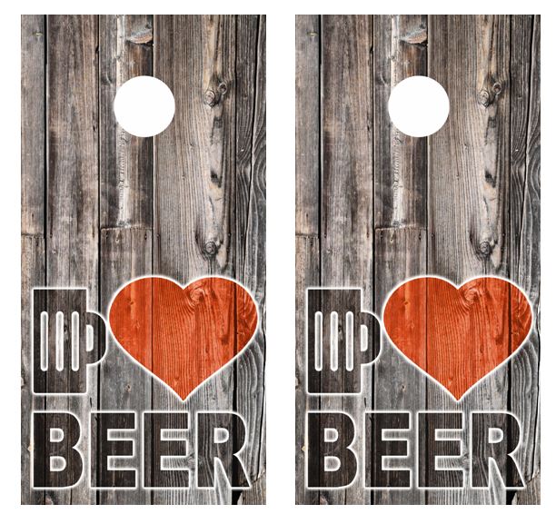 I Love Beer Barnwood Cornhole Wood Board Skin Wr