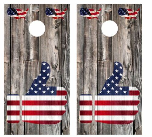 Thumbs Up To Patriotism Barnwood Cornhole Wood Board Skin Wrap