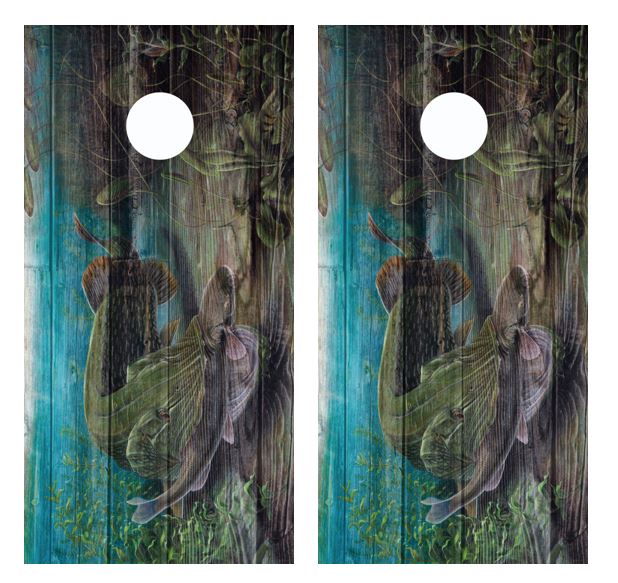 Northern Pike/Musky Barnwood Cornhole Wood Board Skin Wrap
