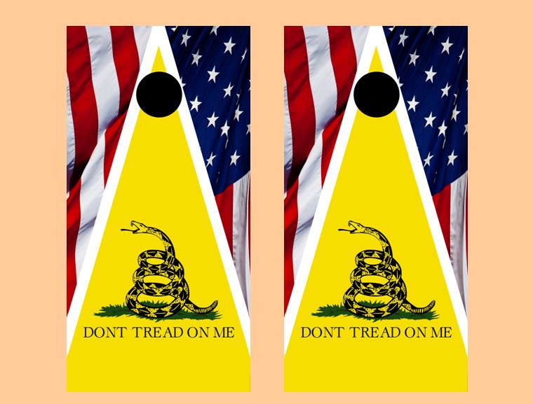American Flag Don't Tread On Me Cornhole Wood Board Skin Wrap