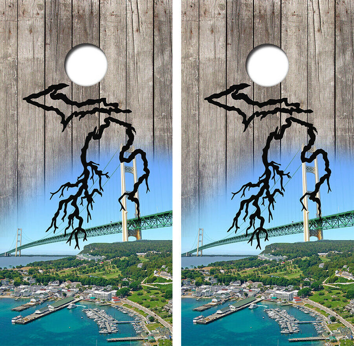 Michigan Roots Mackinac Bridge Cornhole Wood Board Skin Wraps