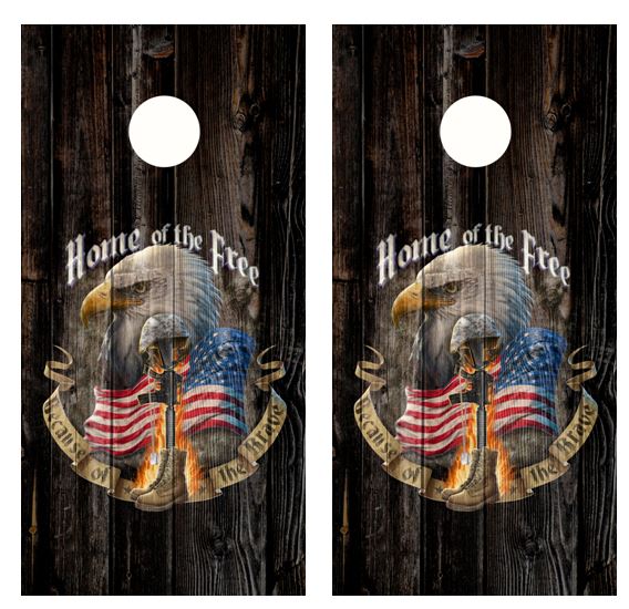 Home Of The Free Barnwood Cornhole Wood Board Skin Wr