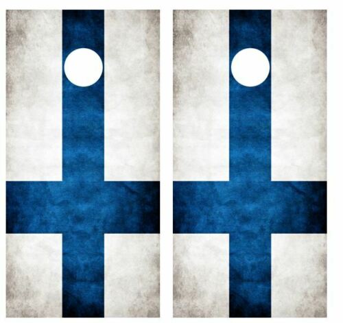 Grunge Finnish Flag Cornhole Wood Board Skin Wrap