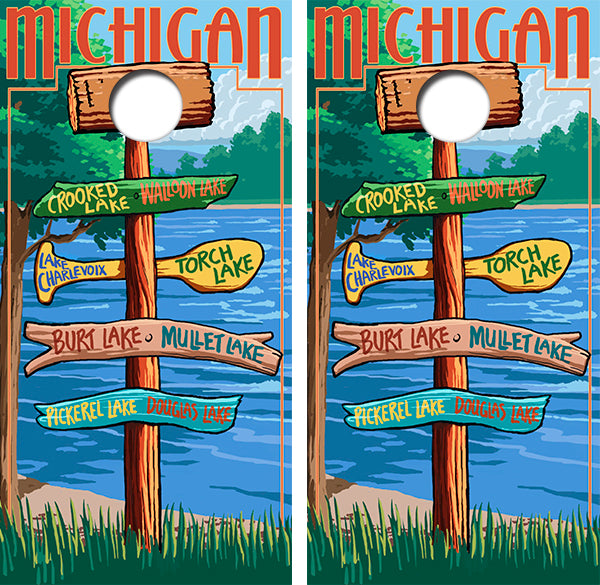Northern Michigan Cornhole Wood Board Skin Wraps FREE LAMINATE
