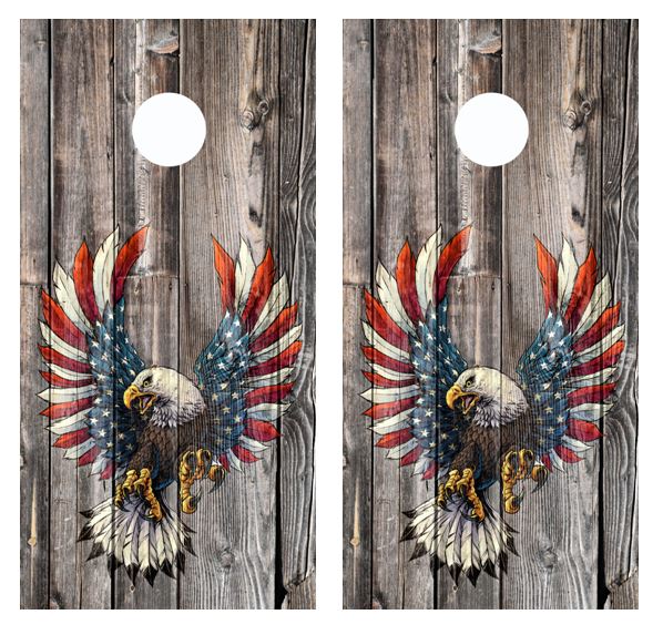 American Flag Winged Eagle Barnwood Cornhole Wood Board Skin Wrap