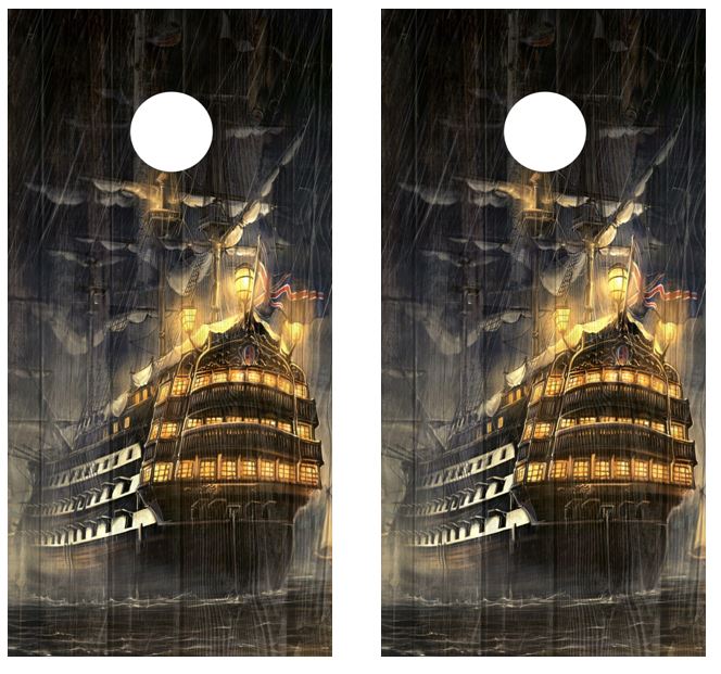 Tall Ship At Night Barnwood Cornhole Wood Board Skin Wrap