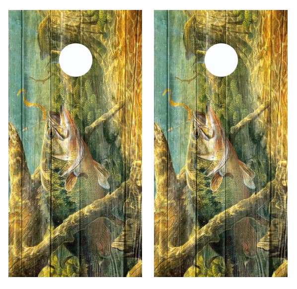 Bass Fishing Barnwood Cornhole Wood Board Skin Wrap