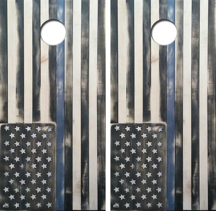 Blue Lives Flag Cornhole Wood Board Skin Wrap