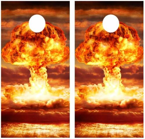 Atom Bomb Exploding Cornhole Wood Board Skin Wrap