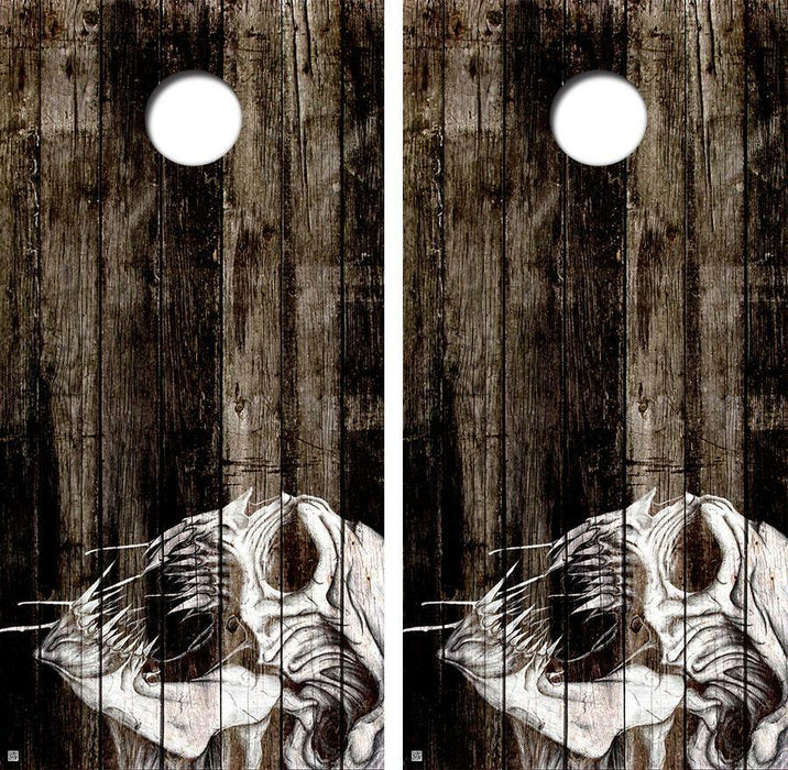 Drooling Deamon Skull Cornhole Wood Board Skin Wrap