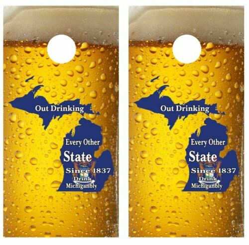 MI Out Drinking.. Cornhole Wood Board Skin Wrap