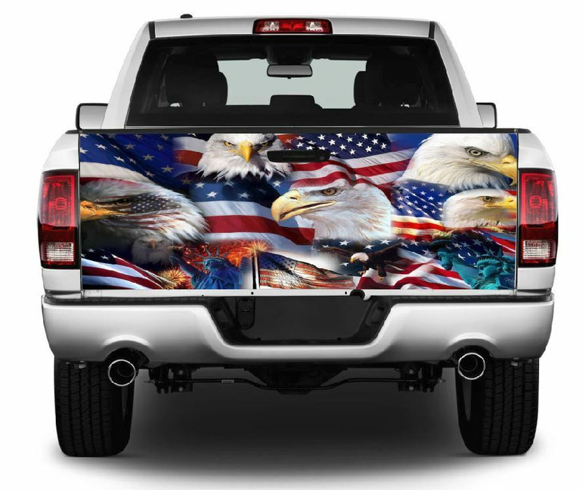 Patriotic Bald Multi Eagle Tailgate Wrap Vinyl Graphic Decal Sticker