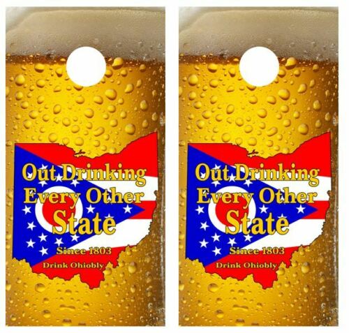 OH Out Drinking.. Cornhole Wood Board Skin Wrap