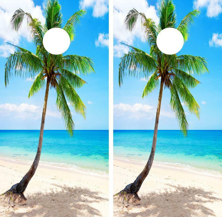 Tropical Beach Palm Tree Cornhole Wood Board Skin Wrap