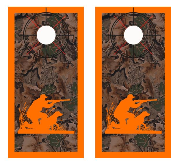 Hunter And His Dog Real Tree Camo Cornhole Wood Board Skin Wr