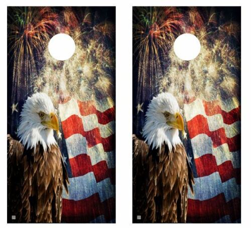 Bald Eagle Fireworks Cornhole Wood Board Skin Wrap