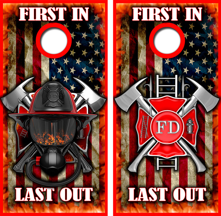 First In Last Out Cornhole Board Wraps FREE LAMINATE