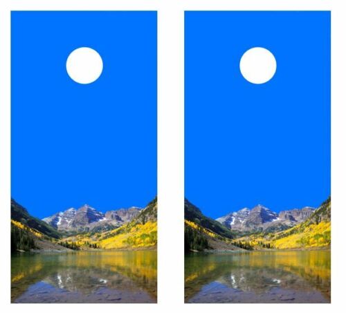 Mountain Lake View Cornhole Wood Board Skin Wraps