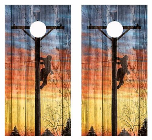 Electrical Lineman Barnwood Cornhole Wood Board Skin Wraps
