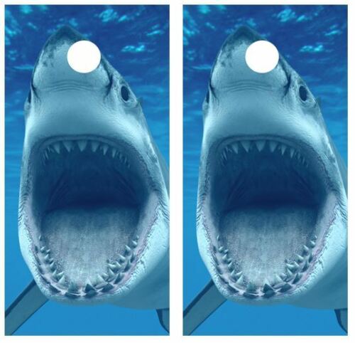 Great White Shark Cornhole Wood Board Skin Wrap