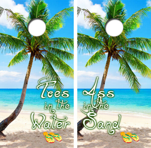 Toes In The Water Palm Tree Cornhole Wood Board Skin Wrap