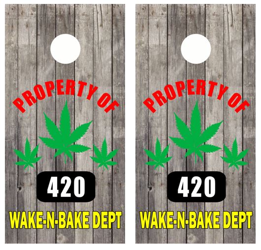 Property of 420 Barnwood Cornhole Wood Board Skin Wrap