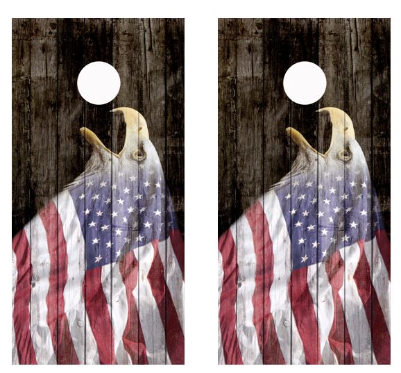 Eagle American Flag Barnwood Cornhole Wood Board Skin Wrap