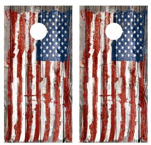 Tattered Painted Flag Barnwood Cornhole Wood Board Skin Wrap