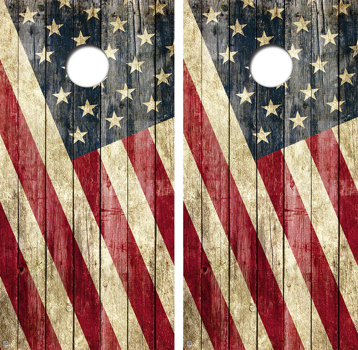 Grunge American Flag Cornhole Board Skin Wraps FREE LAMINATE