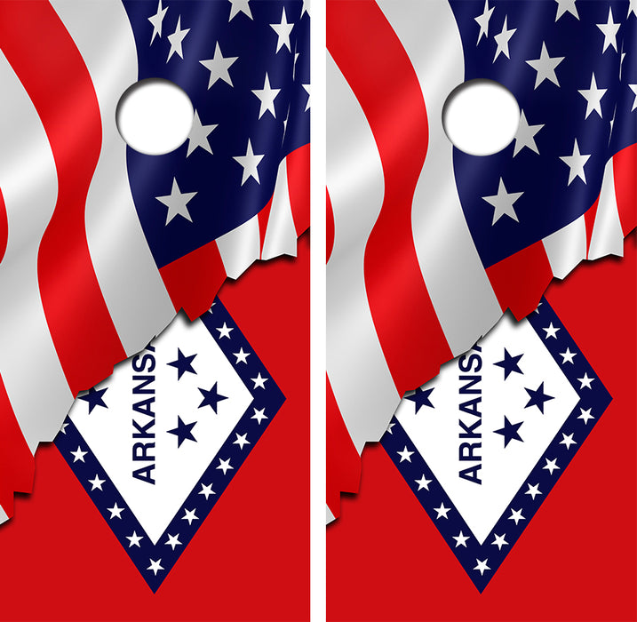 American Flag/Arkansas Flag Cornhole Wood Board Skin Wraps FREE LAMINATE